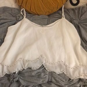 White, crop, layered top.